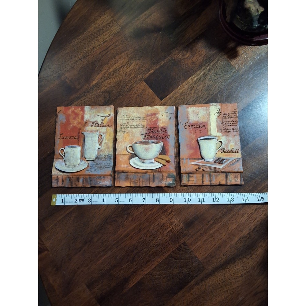 Vintage Set Of 3D Resin Coffee Wall Art & Metal "Coffee Cup" Holder For Pods - Picture 2 of 12